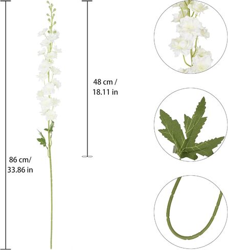 Ivory Flowers 33.86" Delphinium Artificial Flwoers Cream White Fake Flowers 5PCS Long Stem Snapdragon Flowers for Tall Vase for Wedding Centerpieces Home Party Decor (Cream White) in Saudi Arabia