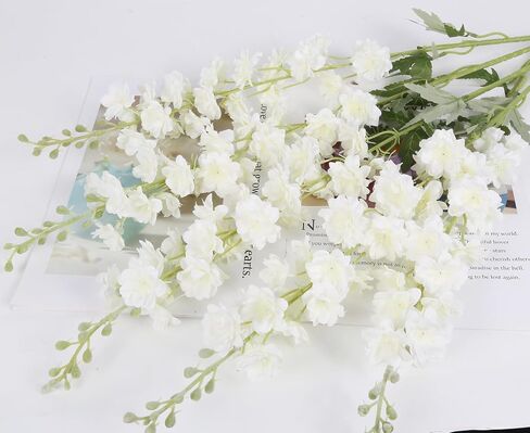 Ivory Flowers 33.86" Delphinium Artificial Flwoers Cream White Fake Flowers 5PCS Long Stem Snapdragon Flowers for Tall Vase for Wedding Centerpieces Home Party Decor (Cream White) in Saudi Arabia