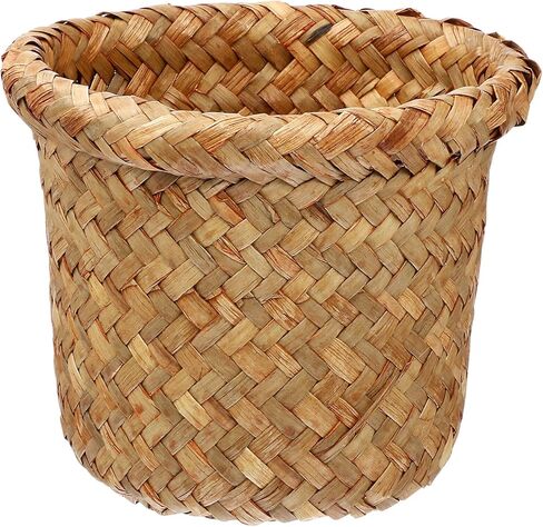 Ciieeo Seagrass Waste Basket, Small Woven Trash Can, Rubbish Paper Bins, Round Straw Plant Flower Pot, Sundries Container Basket for Bathrooms Kitchens Home Office 15cm in Kuwait