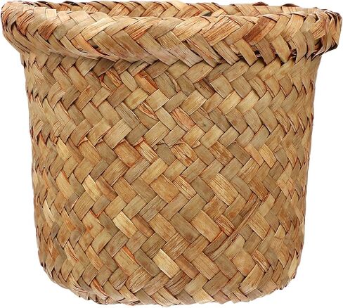 Ciieeo Seagrass Waste Basket, Small Woven Trash Can, Rubbish Paper Bins, Round Straw Plant Flower Pot, Sundries Container Basket for Bathrooms Kitchens Home Office 15cm in Kuwait