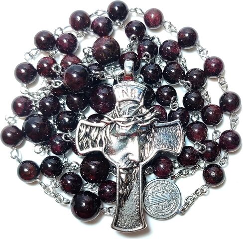 Rosary Beads Chaplet Natural Emerald Garnet Copper pyroxene Tiger eye Rosery Cross Catholic gifts in Saudi Arabia
