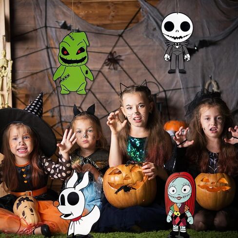 زينة طاولة الهالوين نايتمور قبل الهالوين، لافتة خشبية للهالوين جاك سكيلينغتون وسالي قطع مركزية للطاولة للمنزل وحفلة عيد الهالوين in Kuwait