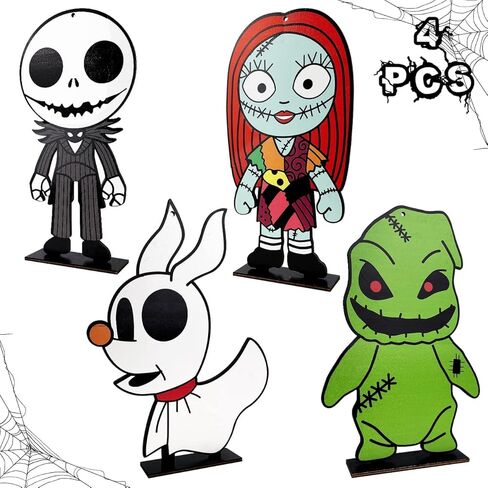 زينة طاولة الهالوين نايتمور قبل الهالوين، لافتة خشبية للهالوين جاك سكيلينغتون وسالي قطع مركزية للطاولة للمنزل وحفلة عيد الهالوين in Kuwait