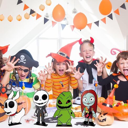 زينة طاولة الهالوين نايتمور قبل الهالوين، لافتة خشبية للهالوين جاك سكيلينغتون وسالي قطع مركزية للطاولة للمنزل وحفلة عيد الهالوين in Kuwait