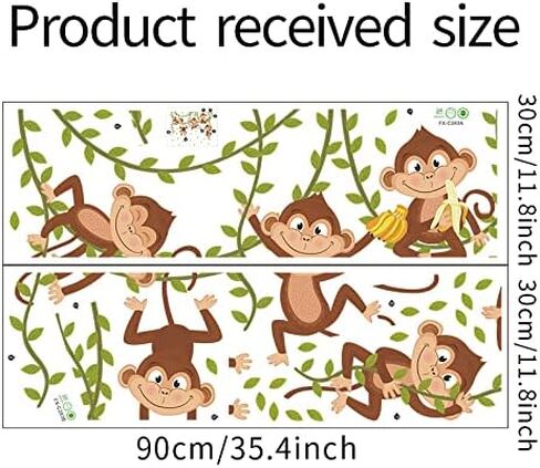 iMagitek قرد تسلق شجرة صور مطبوعة للحوائط معلقة أوراق شجرة خضراء ملصقات جدار للأطفال غرفة نوم غرفة اللعب الحضانة جدار ديكور in Kuwait
