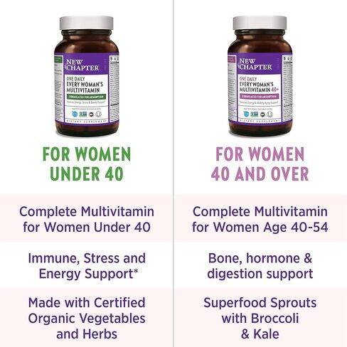 فيتامينات متعددة للنساء من نيو تشابتر، جرعة يومية لكل امرأة أكبر من 40 عامًا، مخمرة بالبروبيوتيك + فيتامين د3 + فيتامينات ب + مكونات عضوية غير معدلة وراثيًا - 24 قطعة in Kuwait