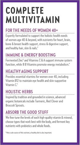 فيتامينات متعددة للنساء من نيو تشابتر، جرعة يومية لكل امرأة أكبر من 40 عامًا، مخمرة بالبروبيوتيك + فيتامين د3 + فيتامينات ب + مكونات عضوية غير معدلة وراثيًا - 24 قطعة in Kuwait