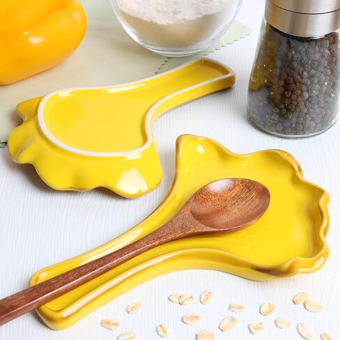 Ceramic Spoon Rest for Stove Top - Cute Green Leaf Shaped Spoon Rest/Spoon Holder for Kitchen Countertop - Cooking Kitchen Spoon Rest Utensil Rest Spatula Rest (Green) in Saudi Arabia