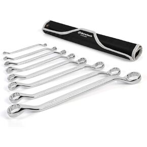 DURATECH 50-Degree Offset Wrench Set, SAE, Double Box End Wrench Set, 8-Piece, 1/4'' to 1-1/4'', 12 Point, CR-V Steel, with Easy Hang Rolling Pouch