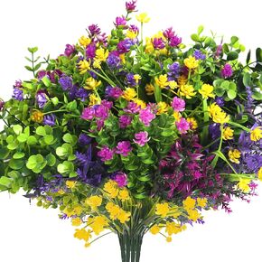 Artificial Fake Flowers Outdoor, UV Resistant No Fade Boxwood Faux Plastic Shrubs Greenery Plants for Garden Patio Porch Window Box Home Indoor Wedding Farmhouse Hanging Planter Décor (24)