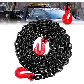 Trailer Chains with Hooks 1/4 in Chain Tow Chain G80 Transport Binder Chain 12Ft Log Chain 3300 Lbs Towing Accessories for Transporting Towing (1/4In×12Ft) Black