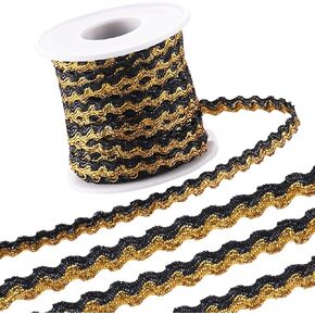 GORGECRAFT 15m x 5mm Rick Rack Trim Two-Color Wavy Ribbon Sparkle Bending Fringe Trim Blue Sliver Metallic Wire Braid Wave Edge Lace Woven Webbing Fringe for DIY Crafts Jewellery Making Gift Wrapping