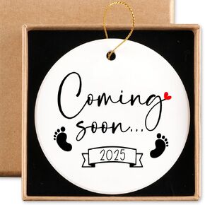 Expecting Baby Ornament Ceramic Ornament Keepsake Sign Round Plaque Pregnancy Announcement for Husband Coming Soon 2025 Baby Announcements Ideas Best Gifts for Expecting Mom Dad