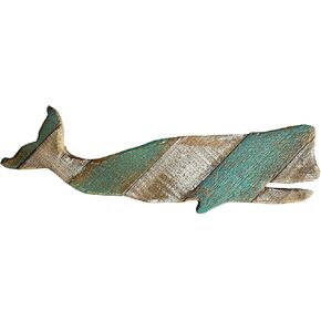 T&Garice Hanging Nautical Wooden Whale Wall Decor,16''H,Rustic Whale Wall Art Sculpture Beach Theme Home Decoration