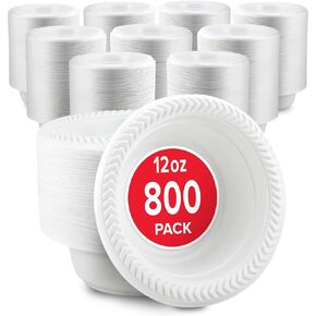 Stock Your Home 800 Count 12 oz White Plastic Bowls, Bulk Pack of Small Plastic Disposable Bowls for Dessert, Ice Cream, Pet Food - Heavy Duty Single Serving Bowls for Catering or Every Day Use