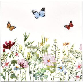 Gift Boutique 100 Spring Floral Luncheon Napkins Disposable Paper Colored Butterflies Flower Blossom Dinner Lunch Napkin for Summer Flowers Wedding Tea Bridal Baby Shower Tableware Party Supplies