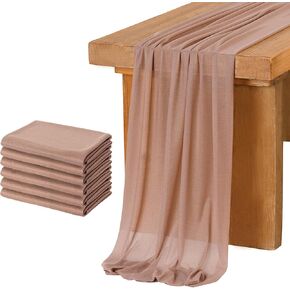Ling's Moment 6-Pack Brown Table Runner Taupe Sheer Chiffon-Like Table Runner with Silver Sparkle Table Decor for Wedding Rustic Boho Shower Party(Taupe, Set of 6)