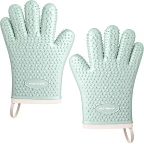 MAD SHARK Silicone Oven Mitts Heat Resistant 450 Degrees with Waterproof & Non-Slip Oven Gloves with Fingers, Silicone Smoker Oven Mittens for Baking Cooking Barbecue (Green)