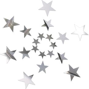 40 Pcs Silver Stars Mirror Wall Stickers, 3D Acrylic Mirror Wall Decorations for Living Room Removable Stars Stickers Art Decal for Bedroom Wedding Birthday DIY Wall Decor (Silver)