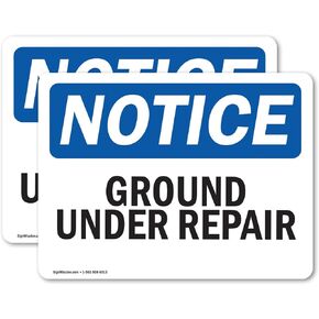 (2 Pack) Ground Under Repair OSHA Notice Sign 7 Inch X 5 Inch Vinyl Label Decal Sticker Weather Resistant, UV Protected for Workplace, Business, and Construction Site, Made in the USA