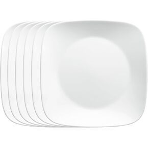 Corelle Vitrelle 6-Piece Salad Plates Set, Triple Layer Glass and Chip Resistant, Lightweight Square 9-Inch Plates, White