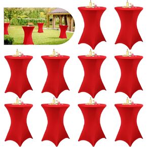 Pesonlook 10 Pack Cocktail Spandex Stretch Square Corners Tablecloth 32"x43" Red Fitted High Top Table, Cocktail Round Tablecloth Table Cover for Bar Wedding Cocktail Party Banquet Table(Red)