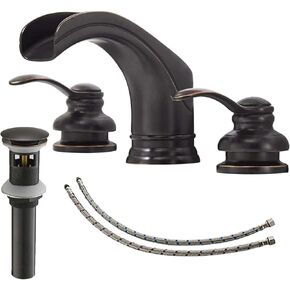 Widespread Bathroom Faucet Oil Rubbed Bronze, 8 Inch Farmhouse 3 Piece Lavatory Vanity 2-Handle with Pop Up Drain with Overflow Set
