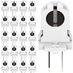 20-Pack JACKYLED Screw Type T8 Lamp Holder with Wires UL Non-shunted Tombstone Light Socket for LED Fluorescent Tube Replacements