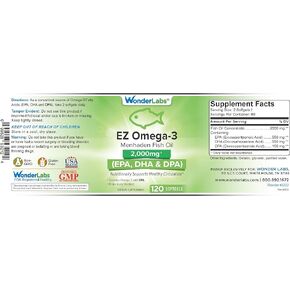 EZ Omega-3 Atlantic Menhaden Fish Oil Supplement 2000 mg, Burpless, Made in The USA, Perfect Balance of EPA+ DHA + DPA 120 Softgels