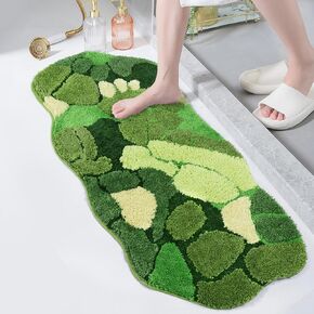 LANPU Green Moss Rugs,Bathroom Rugs,- Aesthetic Bath Mats with Soft, Non-Slip, and Absorbent Plush Texture, Cute Leaf Moss Rugs, Shower Decoration, Machine Washable (43"x20")