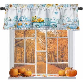 Halloween Kitchen Curtains, Horror Pumpkin Window Valances, Spider Web Short Rod Pocket Window Curtains for Bathroom, Bedroom, Living Room, Halloween Decorations for Home, 1 Panel, 52×18 Inch