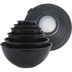 COOK WITH COLOR Mixing Bowls with TPR Lids - 12 Piece Plastic Nesting Bowls Set includes 6 Prep Bowls and 6 Lids, Microwave Safe (Brown)