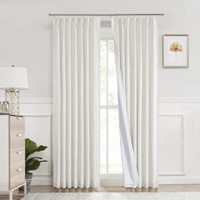 Pinch Pleated Blackout Curtain Panel with Full Blackout Liner Window Treatment Sets with Back Tab for Farmhouse Living Room Bedroom Thermal Insulated Drape with Hooks, 60"x90"x1, Sand/Linen