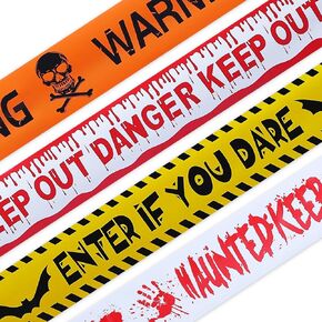 4 Pack Halloween Decorations Caution Tape 3in*82ft Halloween Fright Warning Tape -Haunted Keep Out-Enter If You Dare-Warning- Keep Out Danger for Halloween Party Favors Haunted House Décor