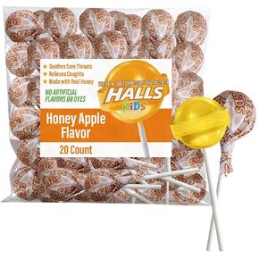 GEEOOLLAH Halls Kids Sore Throat & Cough Pops - 4 Packs - 10 Individually Wrapped pops in Each Pack - 40 Lollipops Lollipops - Delicious Apple Honey Sticks – Delicious Apple Honey Sticks