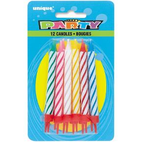 Stylish Spiral Birthday Candles with Reusable Holders - (Pack of 12) - Vibrant Multicolor & Premium Quality Wax- Perfect for Celebrations
