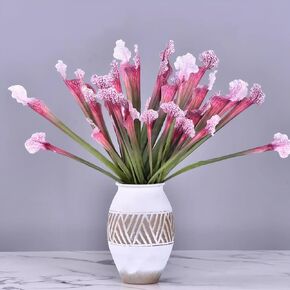 5pcs 17.5" Artificial Carnivorous Pitcher Green Plant Moisturizing Fake Sarracenia Greenery for Vase Bouquet and Home Wedding Festival Decoration.(Light Green)