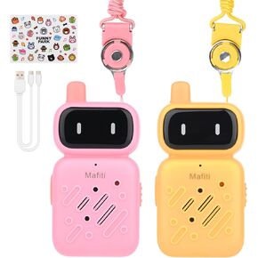Mafiti Rechargeable Walkie Talkies for Kids 2 Pack Mini Walkie Talkie Long Range 1 KMs 2 Way Radio Toddler Toys Christmas Birthday Gifts for 3-12 Year Old Boys Girls Indoor Outdoor Games(Yellow+Blue)