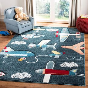 SAFAVIEH Carousel Kids Collection Area Rug - 5'3" x 7'6", Navy & Ivory, Non-Shedding & Easy Care, Ideal for High Traffic Areas for Boys & Girls in Playroom, Nursery, Bedroom (CRK167N)