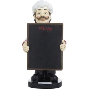 Deco 79 Polystone Chef Decorative Sculpture Home Decor Statue with Chalkboard, Accent Figurine 7" x 5" x 13", Black
