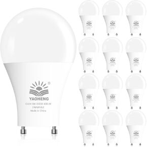 GU24 LED Light Bulb, A19 Shape Bulbs, 9W (60W Equivalent), 5000K Daylight, 800 Lumens, Dimmable 2 Prong Light Bulbs, GU24 Twist Lock Base, ETL Listed(4-Pack)