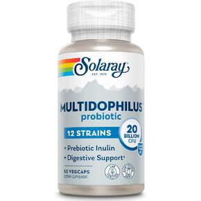 SOLARAY Multidophilus 12 Strain Probiotic 20 Billion CFU, Probiotics for Digestive Health and Gut Health Support, Prebiotic Inulin, No Dairy, 50 Serv, 100 VegCaps