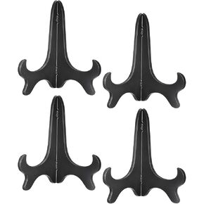uxcell 4pcs 5" Easel Plate Holder, Wood-like Plastic Folding Display Stand Black for Decorative Picture Frame