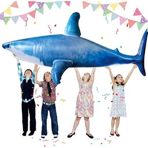 Extra Large Inflatable Shark Pool Toy,79inch Shark Pool Birthday Party Decorations,Blow Up Animal Party Favors Supplies Gift for Kids Adults