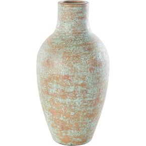 Deco 79 Ceramic Decorative Vase Antique Style Centerpiece Vase with Geometric Tribal Carvings, Flower Vase for Home Decoration 11" x 11" x 15", Green