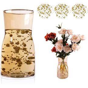 Flower Vase Glass Clear Bouquet Vase Decorative for Home Decor Table Centerpieces, Wedding Party Event, Kitchen Office Plants Vase, with Pearl Strings(Amber)