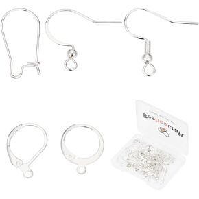 Beebeecraft 1 Box 50Pcs 5 Style Earring Hooks with Loop Hole 18K Gold Plated Earring Making Kit Leverback Huggies Earwire for Jewelry Earring Making