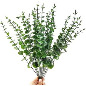 TIHOOD 15PCS Artificial Eucalyptus Stem Faux Eucalyptus Decor Artificial Green Branches Leaves - for Wedding Floral Arrangements Home Decor