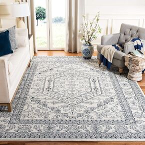 SAFAVIEH Adirondack Collection Area Rug - 8' x 10', Ivory & Navy, Oriental Medallion Design, Non-Shedding & Easy Care, Ideal for High Traffic Areas in Living Room, Bedroom (ADR108R)