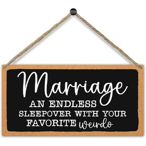 Hanging Wood Sign for Bedroom, Marriage an Endless Sleepover with Your Favorite Weirdo, Home Wall Hanging Plaque with Rope, Door Decor Christmas Supplies, Wooden Art Gift For Couple Newlywed -42 in Saudi Arabia